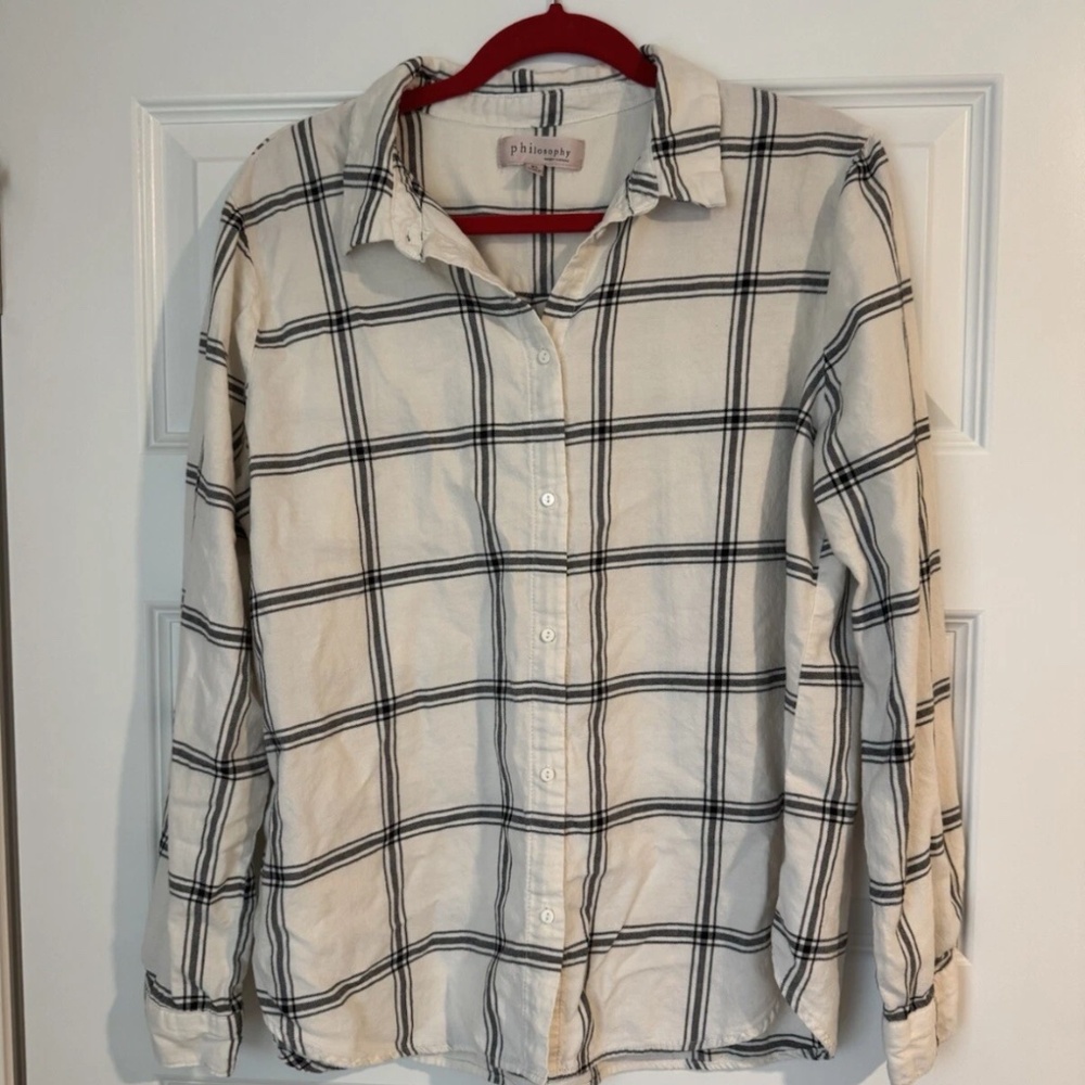 Philosophy Plaid Button Up Long Sleeve Shirt Size XL Black And White